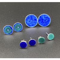 Mavi Mineli Dövme Buton/Düğme Küpe  (16mm)