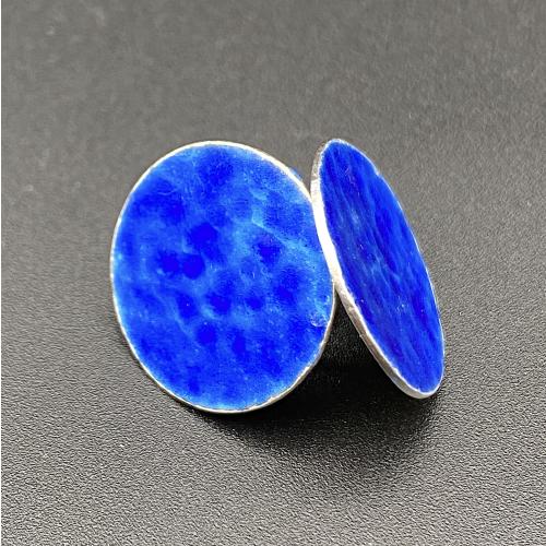 Mavi Mineli Dövme Buton/Düğme Küpe  (16mm)