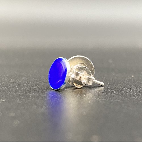 Mavi Mineli Buton/Düğme Küpe  (7mm)